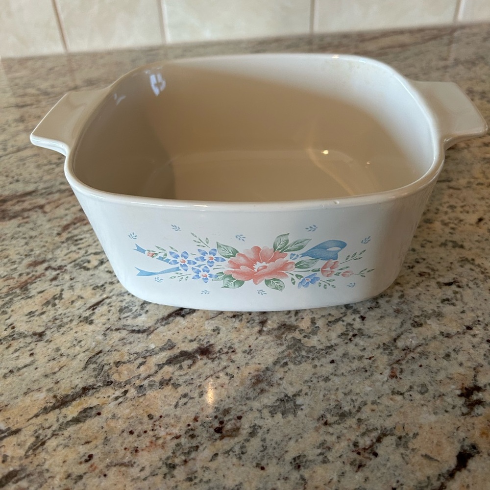 Corelle Ceramic Baking Dish - White with Pink & Blue Flower Design, no lid